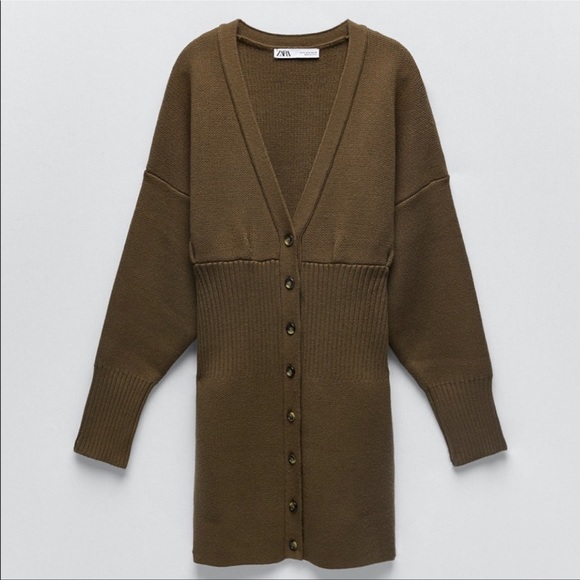 Zara Sweaters - NWT ZARA DARK KHAKI RIBBED CARDIGAN M